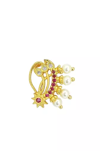 Gold plated cubic zircon studded clip on nosepin