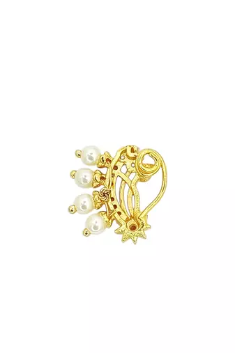 Gold plated cubic zircon studded clip on nosepin