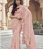 Light peach silk party wear saree with blouse fabric 
