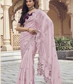 Light pink silk party wear saree with blouse fabric 