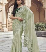 Pista art silk saree with blouse fabric