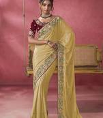 Yellow ice georgette party wear saree with blouse fabric 