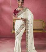 White ice georgette party wear saree with blouse fabric 