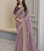 Purple crush party wear saree with blouse fabric 