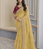Yellow crush party wear saree with blouse fabric 