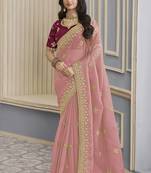 Pink crush party wear saree with blouse fabric 