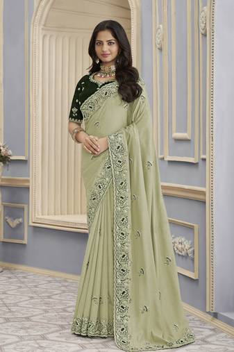 Pista georgette party wear saree with blouse fabric 
