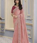 Pink georgette party wear saree with blouse fabric 