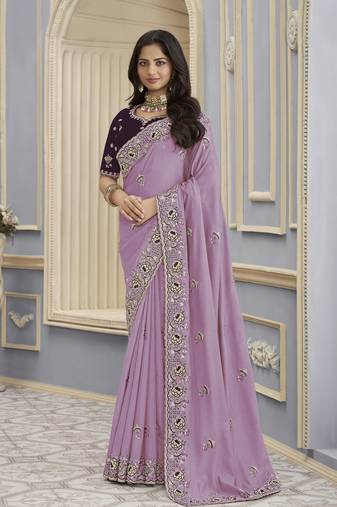 Purple georgette party wear saree with blouse fabric 