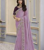 Purple georgette party wear saree with blouse fabric 