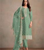 Green embroidered sequins resham zari work organza salwar kameez