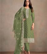 Mehendi green embroidered sequins resham zari work organza salwar kameez