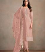 Peach embroidered sequins resham zari work organza salwar kameez