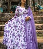 White digital print pearl georgette anarkali suit