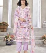 Lavender resham zari sequins floral print linen cotton salwar kameez