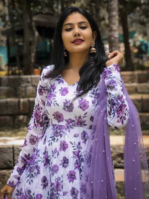 White digital print pearl georgette anarkali suit 2