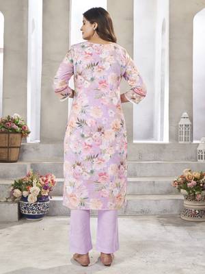 Lavender resham zari sequins floral print linen cotton salwar kameez 2