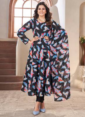 Black printed georgette anarkali suit 1