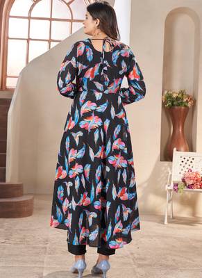 Black printed georgette anarkali suit 2
