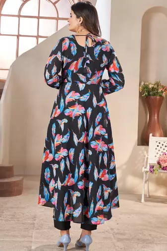 Black printed georgette anarkali suit