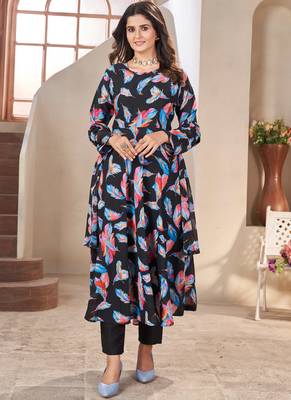 Black printed georgette anarkali suit 4