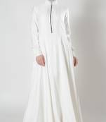 White rayon front zipper detail pleated umrah hajj abaya dress
