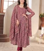 Maroon printed georgette anarkali suit