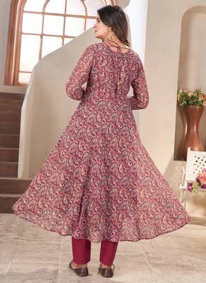 Maroon printed georgette anarkali suit 2