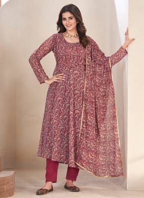 Maroon printed georgette anarkali suit 3