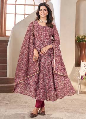 Maroon printed georgette anarkali suit 4