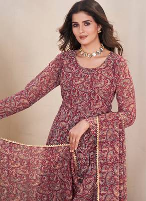 Maroon printed georgette anarkali suit 5