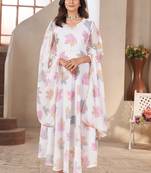 White printed georgette anarkali suit