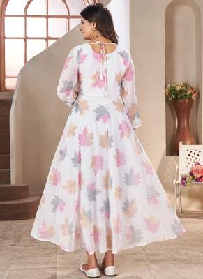 White printed georgette anarkali suit 2