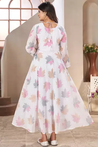 White printed georgette anarkali suit