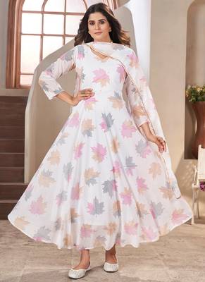 White printed georgette anarkali suit 4