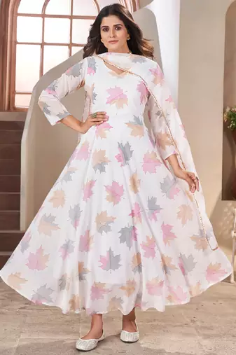 White printed georgette anarkali suit