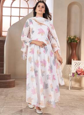 White printed georgette anarkali suit 5