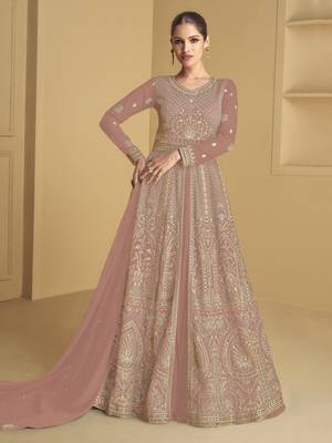 Peach embroidered sequins georgette anarkali suit 1