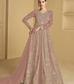 Peach embroidered sequins georgette anarkali suit