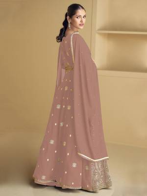 Peach embroidered sequins georgette anarkali suit 2