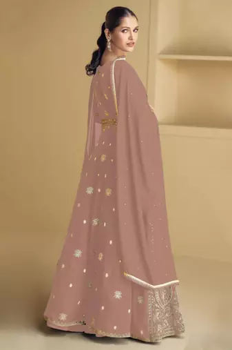 Peach embroidered sequins georgette anarkali suit