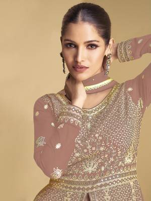 Peach embroidered sequins georgette anarkali suit 3