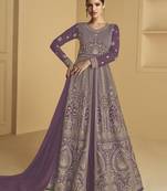 Purple embroidered sequins georgette anarkali suit