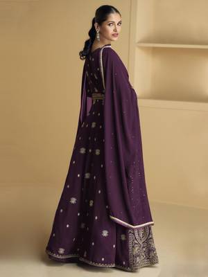 Wine embroidered sequins georgette anarkali suit 2