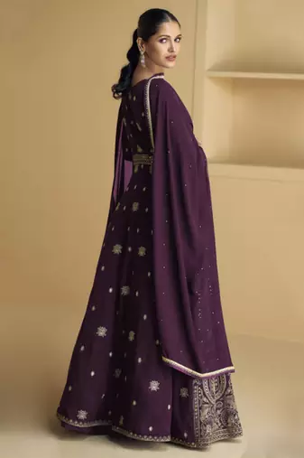 Wine embroidered sequins georgette anarkali suit