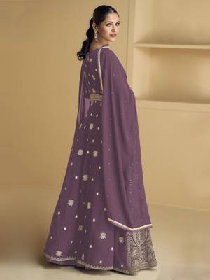 Purple embroidered sequins georgette anarkali suit 2