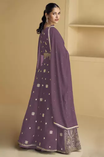 Purple embroidered sequins georgette anarkali suit