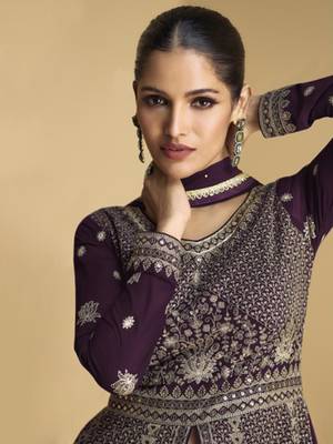 Wine embroidered sequins georgette anarkali suit 3