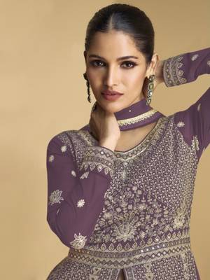 Purple embroidered sequins georgette anarkali suit 3