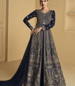 Navy blue embroidered sequins georgette anarkali suit